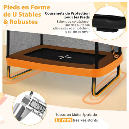 2 En 1 Trampoline Enfants (190X122Cm) Avec Balançoire Amovible Trampoline De Jardin Avec Filet De Sécurité Charge 100Kg Pour 3 Ans+ Bleu/Orange
