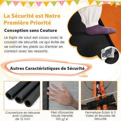 2 En 1 Trampoline Enfants (190X122Cm) Avec Balançoire Amovible Trampoline De Jardin Avec Filet De Sécurité Charge 100Kg Pour 3 Ans+ Bleu/Orange
